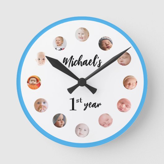 Horloge Ronde Photos du 1er anniversaire de bébé garçon 12 mois (Recto)