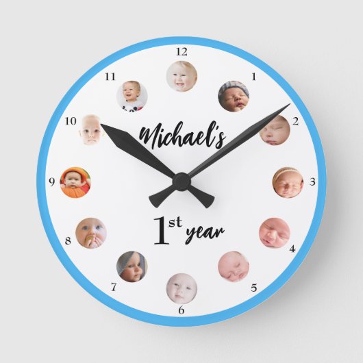 Horloge Ronde Photos numérotées pour le 1er anniversaire d'un bé (Recto)