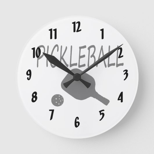 Horloge Ronde pickleball avec pagaie et boule noir (Recto)