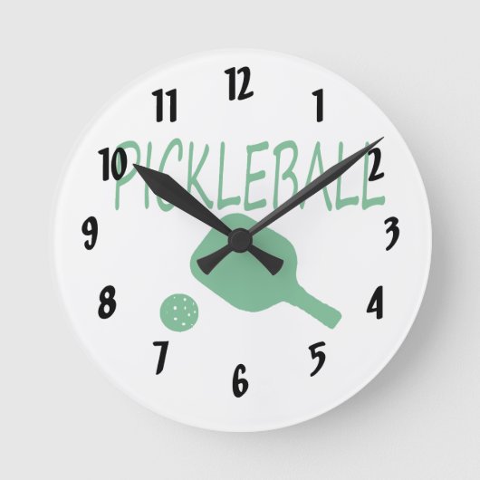 Horloge Ronde pickleball avec pagaie et boule vert clair (Recto)