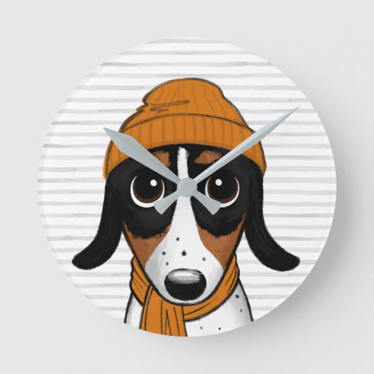 Horloge Ronde Piebald Dachshund mignon Hipster Chien (Recto)