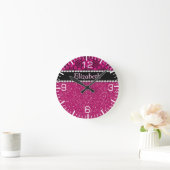 Horloge Ronde Pierres de parties scintillant rose et noir Motif (Maison)