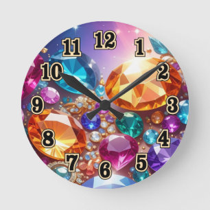 Horloge Ronde Pierres et Bijoux Colorés