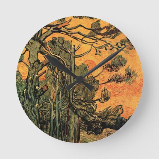 Horloge Ronde Pine Trees Red Sky Setting Soleil par Vincent van  (Recto)