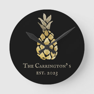 Horloge Ronde Pineapple Name Watercolor Stencil