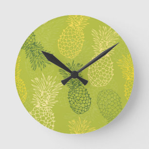 Horloge Ronde Pineapple Outline Pattern on Green