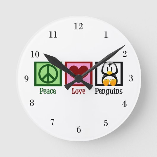 Horloge Ronde Pingouins Peace Love (Recto)