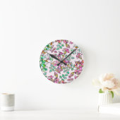 Horloge Ronde Pink and green flowers (Maison)