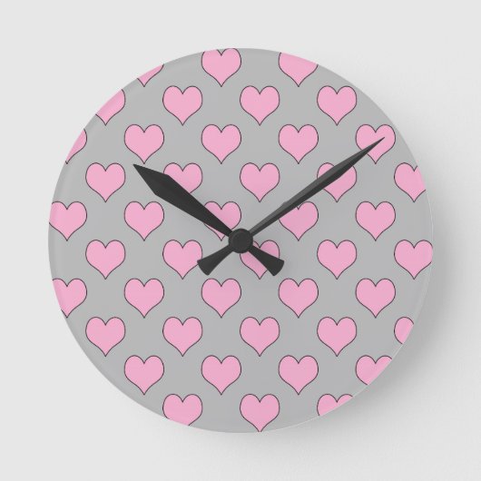 Horloge Ronde Pink and grey valentine heart pattern clock (Recto)