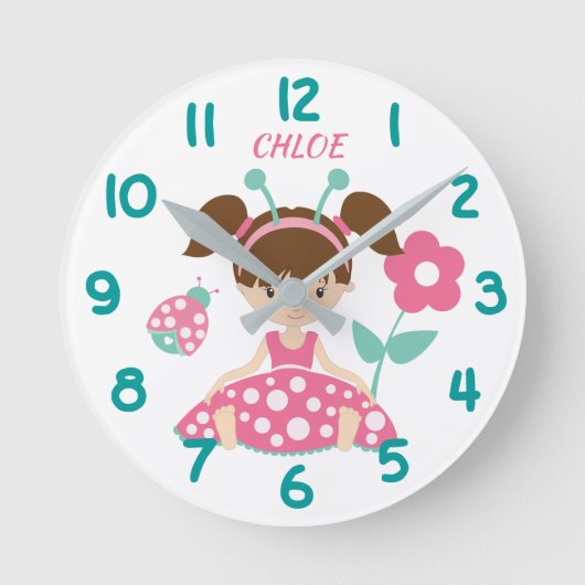 Horloge Ronde Pink and Teal Ladybug Girl (Recto)