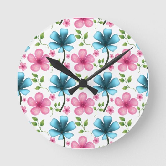 Horloge Ronde Pink & Blue Floral Seamless Pattern (Recto)
