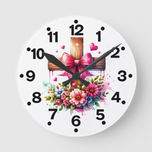 Horloge Ronde Pink Cross Flowers (Recto)