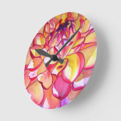 Horloge Ronde Pink Dahlia fleurs aquarelle art (Angle)