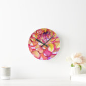 Horloge Ronde Pink Dahlia fleurs aquarelle art (Home)