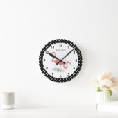 Horloge Ronde Pink Flamingo with Black Polka Dots (Maison)