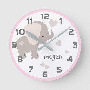 Horloge Ronde Pink Grey Elephant Heart