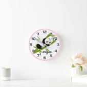Horloge Ronde Pink Grey Panda Bear Nursery Wall Clock (Maison)