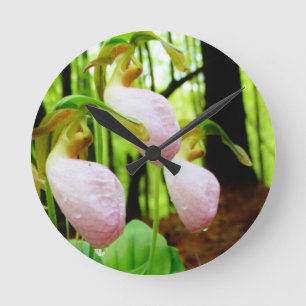 Horloge Ronde Pink Lady Slipper sauvage orchidée