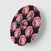 Horloge Ronde Pink Lion Head Animal Pattern Design - Black (Angle)