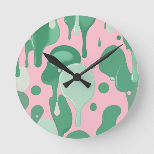 Horloge Ronde Pink Mint Green Melting Drip Pattern Abstract (Recto)