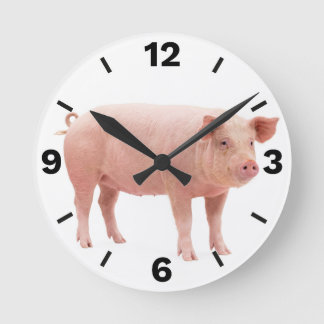 Horloge Ronde Pink Pig Farm Animal Countryside Rustic Decor