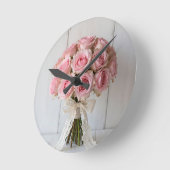 Horloge Ronde Pink Rose Bouquet Pearl Lace Romantic (Angle)