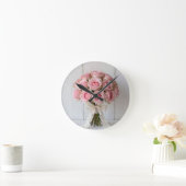 Horloge Ronde Pink Rose Bouquet Pearl Lace Romantic (Maison)