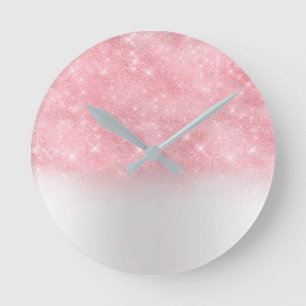 Horloge Ronde Pink Rose Glitter Metal Gray Silver Sparkly Abstra