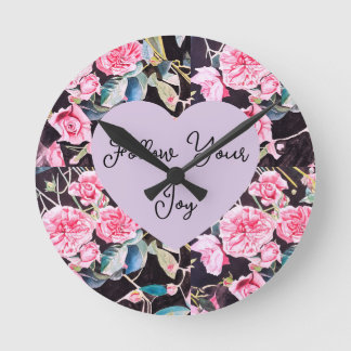 Horloge Ronde Pink Rose Watercolor Flowers Floral Girls Joy