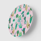 Horloge Ronde Pink Rustique Sud-Ouest Cactus Plantes (Angle)