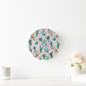 Horloge Ronde Pink Rustique Sud-Ouest Cactus Plantes (Maison)