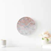 Horloge Ronde Pink Silver Marble Modern Glamour Personalized (Maison)