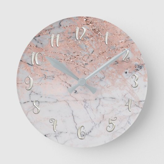 Horloge Ronde Pink Silver Marble Modern Glamour Personalized (Recto)