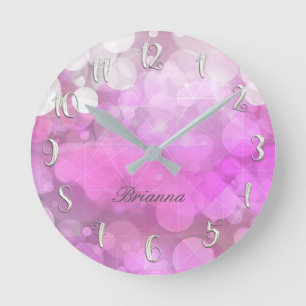 Horloge Ronde Pink Sparkle Parties scintillant étincelante Bokeh