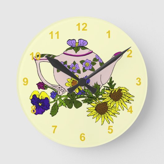 Horloge Ronde Pink Teapot With Flowers (Recto)