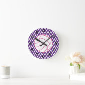 Horloge Ronde Pink volley-ball Purple Chevron Zigzag Wall Clock (Maison)