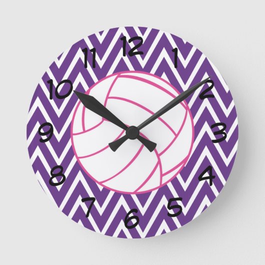Horloge Ronde Pink volley-ball Purple Chevron Zigzag Wall Clock (Recto)