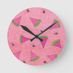 Horloge Ronde Pink Watermelon et Lady Bugs