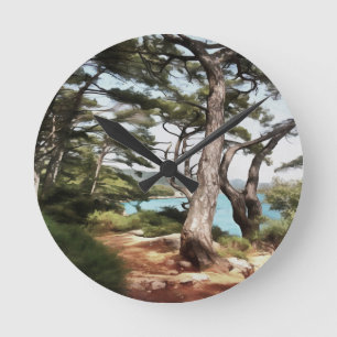 Horloge Ronde Pinus pinea Pinetree Forest Painting