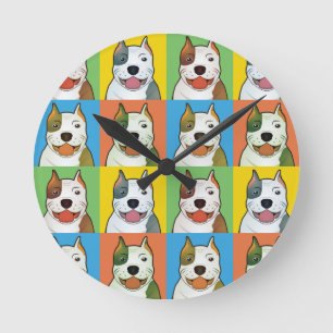 Horloge Ronde Pit Bull Cartoon Pop-Art