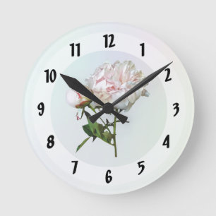 Horloge Ronde Pivoine rose pâle et bouton