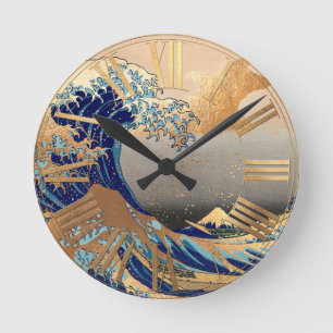 Horloge Ronde PixDezines Vintage Grande Vague Hokusai 葛飾北斎の神奈川沖浪