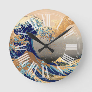 Horloge Ronde PixDezines Vintage Grande Vague Hokusai 葛飾北斎の神奈川沖浪