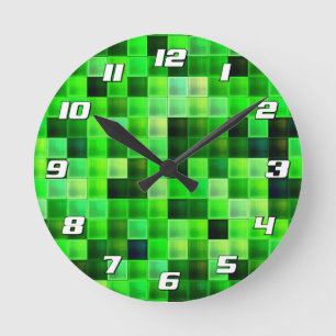 Horloge Ronde Pixels de jeu vidéo Carré vert Patter avec des nom
