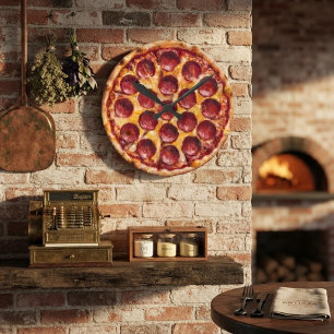 Horloge Ronde Pizza au Pepperoni