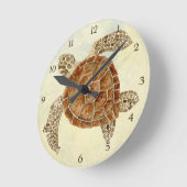 Horloge Ronde Plage côtière Océan Plage Collage Tortue de mer (Angle)