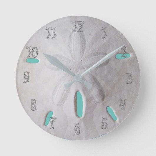 Horloge Ronde Plage de sable fin bleu turquoise (Recto)