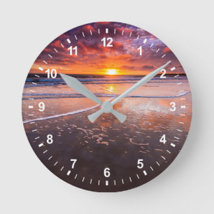 Horloge Ronde Plage D'État De Ventura Au Coucher Du Soleil