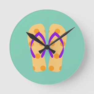 Horloge Ronde Plage d'été violet orange jaune Flip Flops