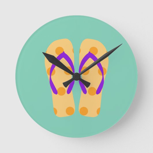 Horloge Ronde Plage d'été violet orange jaune Flip Flops (Recto)